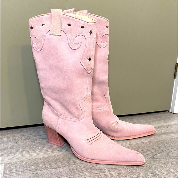 pink suede cowboy boots